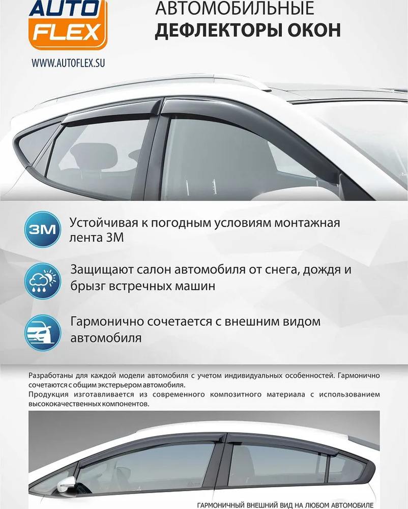 Дефлекторы AutoFlex для окон Renault Kaptur 2016-2020 2020-2022 фото 4