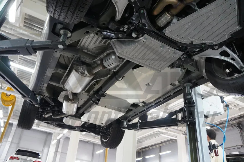 Защита алюминиевая АВС-Дизайн для топливного бака, топливных и тормозных трубок, РК Acura MDX 14 2013-2020 (3 части) фото 4