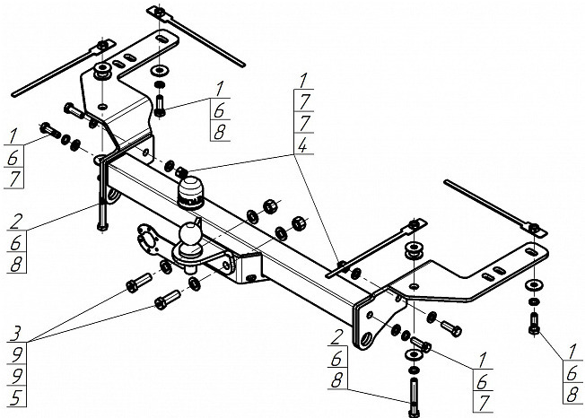 Фаркоп ZincaR оцинкованный для Toyota Land Cruiser 200 (Mk.XI) 2007-2021 (кроме комплектаций Excalibur и Executive)/ Lexus LX (Mk.III) 2007-2021 шар FE