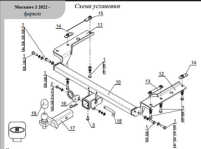 Быстросъёмный фаркоп ТСС для Москвич 3 (Mk.I) 2022- Шар Е