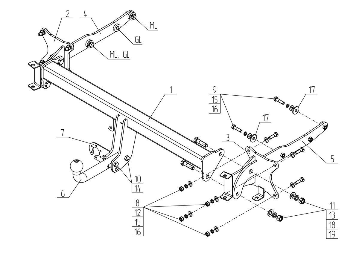 Фаркоп AvtoS для Mercedes M-Class 2005-2015  / Mercedes GL-Class 2005-2016 / Mercedes GLS-Class 2016-2019 /  Mercedes GLE-Class 2015-2019 Шар А фото 2