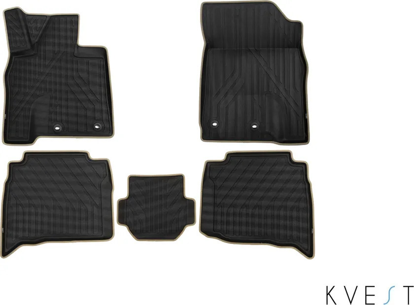 Коврики KVEST 3D для салона Toyota Land Cruiser 200 рестайлинг 2015-2022 Черный, бежевый кант
