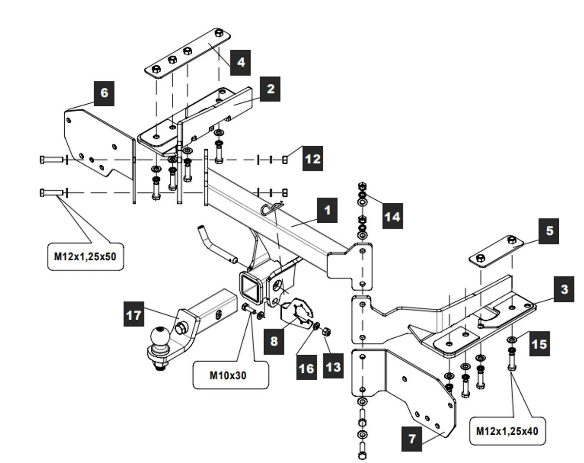 Быстросъёмный фаркоп TowRus для Jetour T2 (Mk.I) 2024- / Jetour Traveller (Mk.I) 2023- Шар Е с антистуком