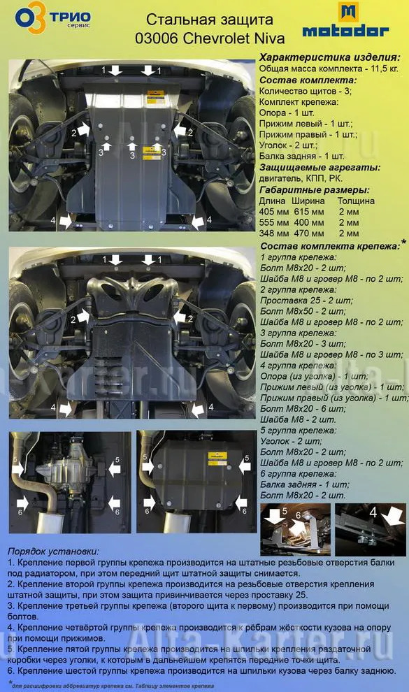Защита Мотодор для картера, КПП и РК Chevrolet Niva 2002-2020 фото 4