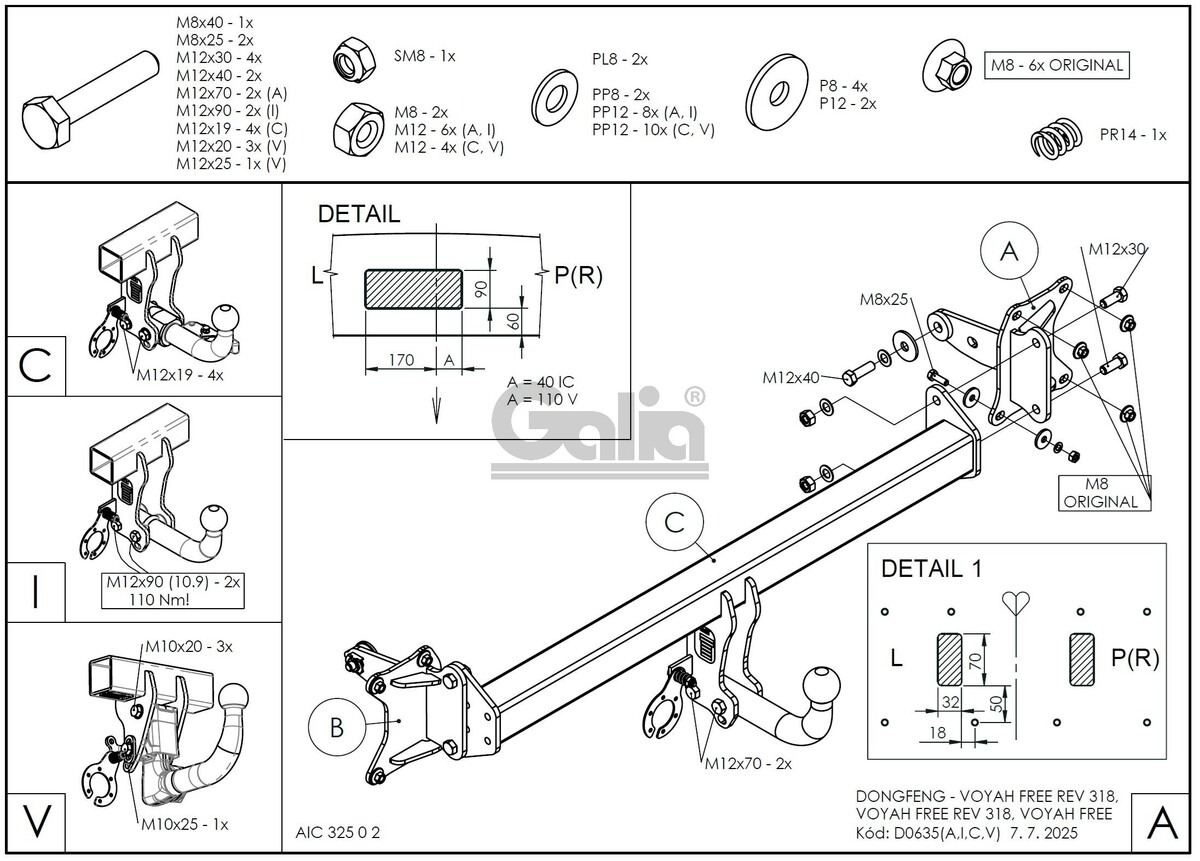 Быстросъёмный оцинкованный фаркоп GALIA для Voyah Free REV 318 (Mk.I) 2021-Шар AV