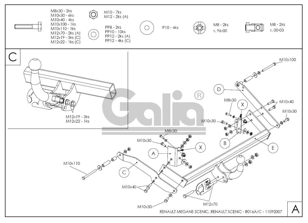 Фаркоп оцинкованный GALIA для Renault Scenic JM (Mk.I) 1996-2003 шар А