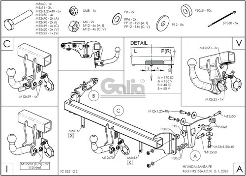 Оцинкованный фаркоп GALIA для  Hyundai Santa Fe MX5 (Mk.V) 2023- Шар А