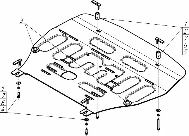 Защита алюминиевая Мотодор для картера двигателя и КПП Hyundai Santa Fe IV рестайлинг 2020-2022 фото 3