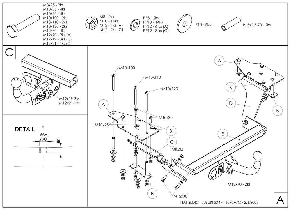 Фаркоп GALIA для Suzuki SX4 хетчбек 5 дверей 2WD/4WD, FIAT Sedici фото 2