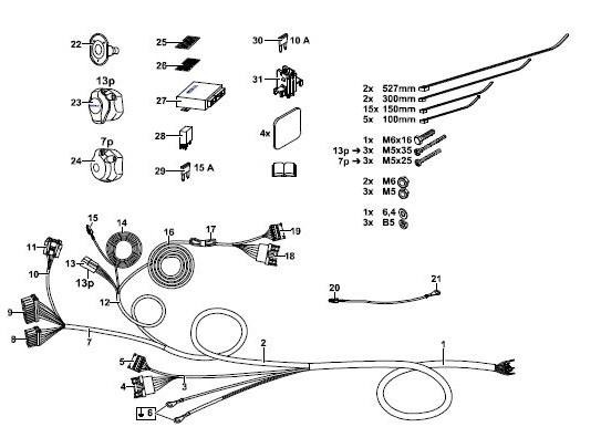 Комплект электрики фаркопа WESTFALIA для FIAT Ducato, Peugeot Boxer, Citroen Jumper 13-пин