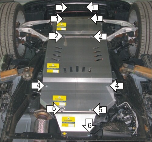 Защита алюминиевая Мотодор для картера, дифференциала, КПП и РК Cadillac Escalade 2007-2011