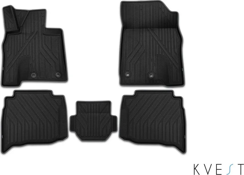Коврики KVEST 3D для салона Toyota Land Cruiser 200 рестайлинг 2015-2022 Черный, серый кант