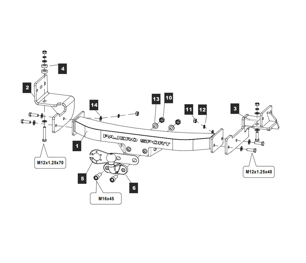Фаркоп Baltex с накладкой из нержавеющей стаи для Mitsubishi Pajero Sport (Mk.II) 2008-2021 Тип шара F 