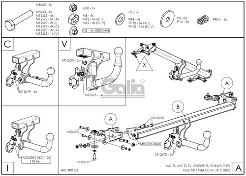 Оцинкованный фаркоп GALIA для MG ZS (Mk.I) 2021- Шар А
