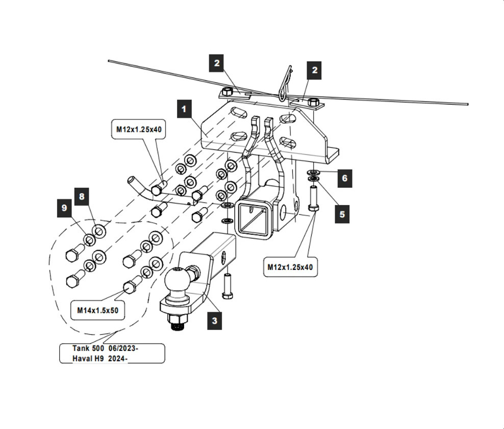 Фаркоп TowRus для Tank 500 2022-/ Haval H9 2024-/ Haval H5 2023- шар Е (система антистук)