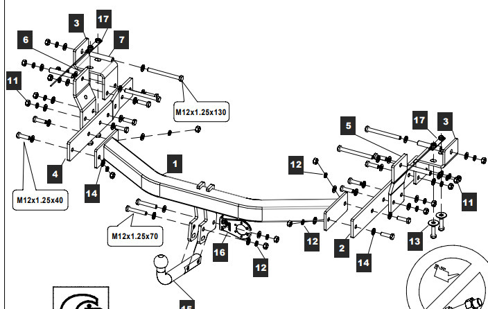 Фаркоп Baltex для Hyundai Starex (Mk.I/Mk.II)  2008-2023 /  Hyundai H1 (Mk.II) 2007-2023 Шар А