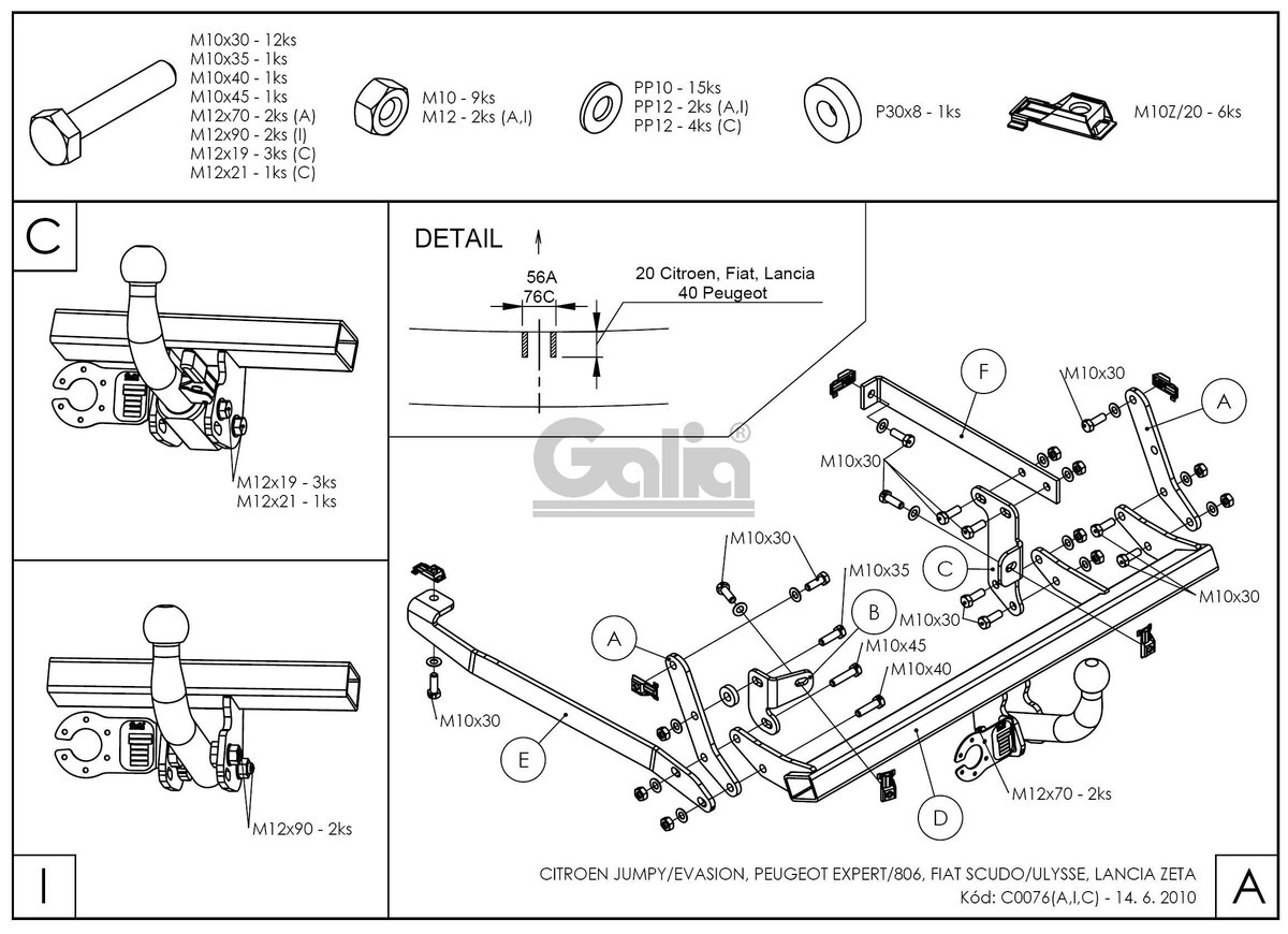 Оцинкованный фаркоп GALIA для  Toyota Avensis (Mk.I) универсал 1997-2003 Шар А