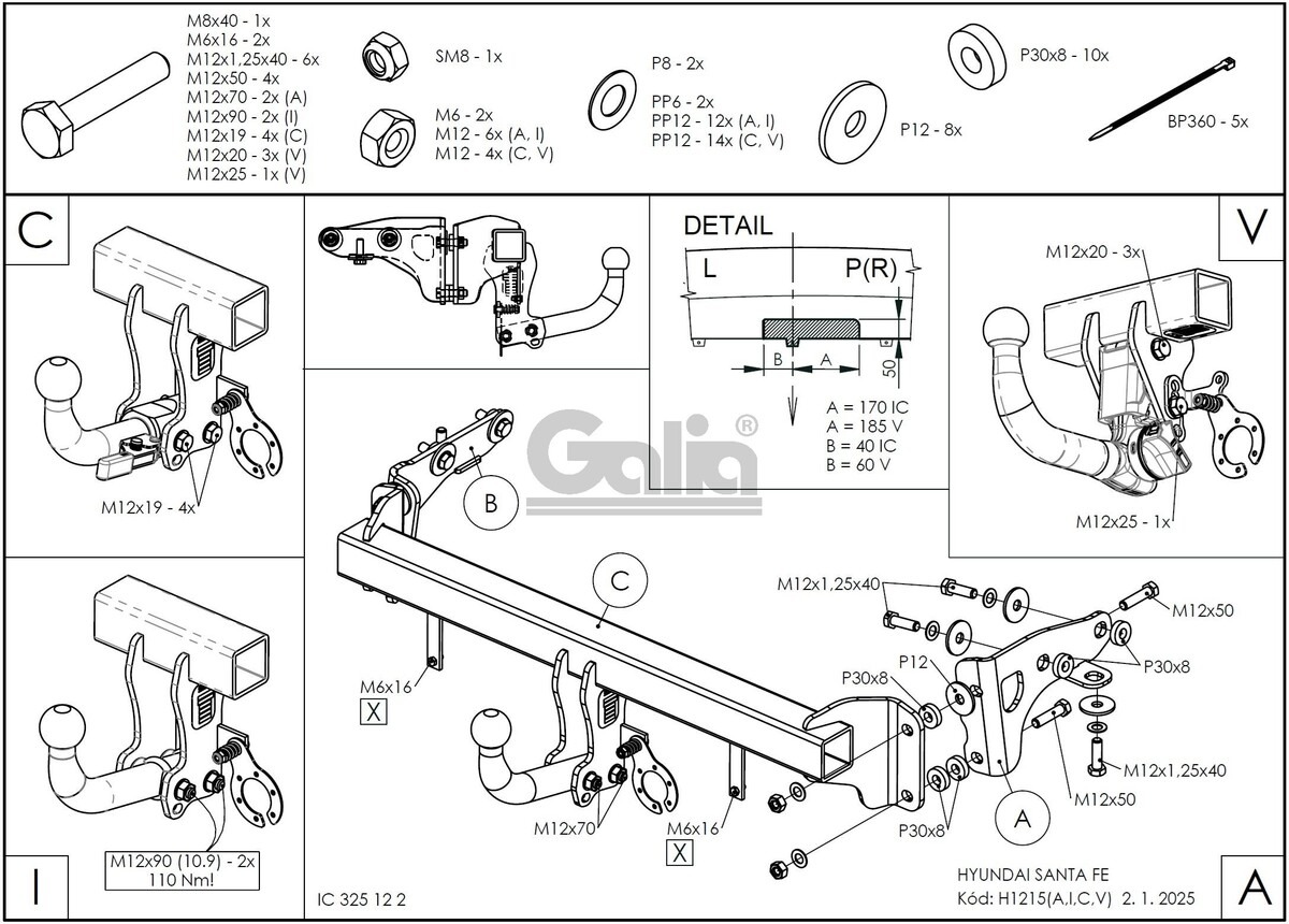 Оцинкованный фаркоп GALIA для  Hyundai Santa Fe MX5 (Mk.V) 2023- Шар А