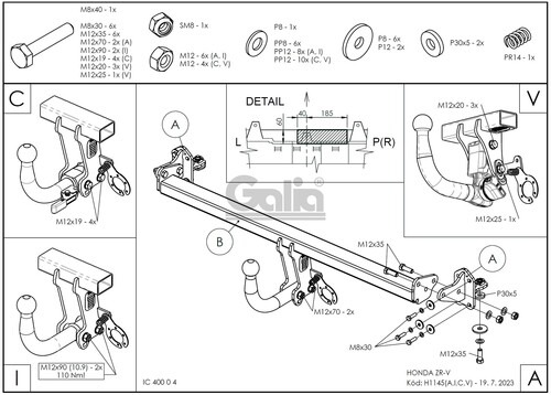 Оцинкованный фаркоп GALIA для Honda ZR-V (Mk.I) 2023- Шар А