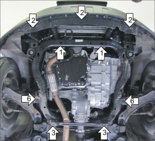 Защита Мотодор для картера, КПП, ремня генератора Chevrolet Captiva (бензин) I рестайлинг 2011-2013