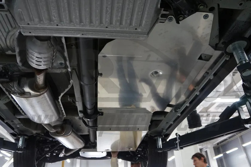 Защита алюминиевая АВС-Дизайн для топливного бака, топливных и тормозных трубок, РК Acura MDX 14 2013-2020 (3 части) фото 3
