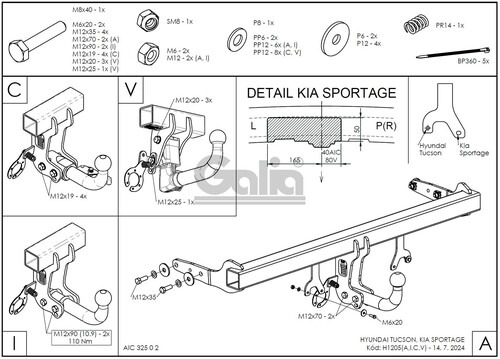 Оцинкованный фаркоп GALIA для Hyundai Tucson NX4 (Mk.IV) 2021-2024, 2024- / Kia Sportage (Mk.V) 2022- Шар А