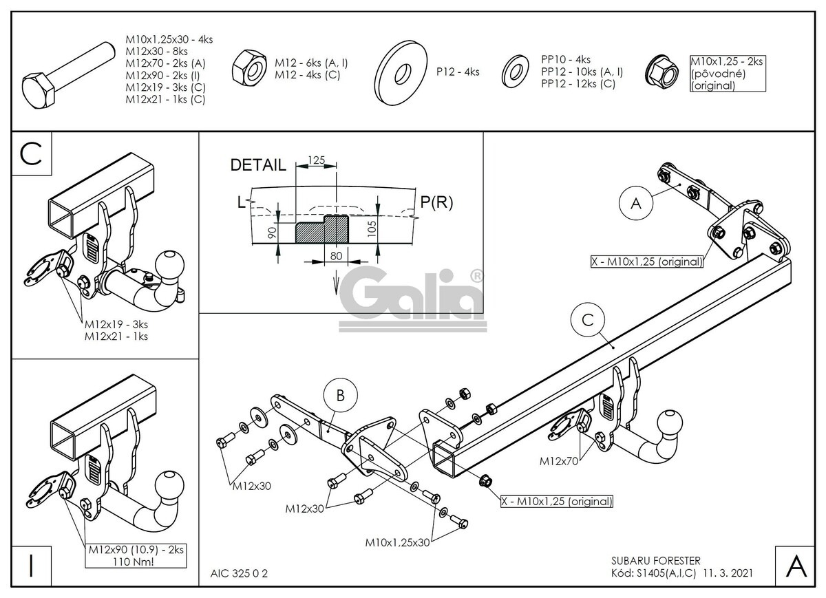 Фаркоп оцинкованный GALIA для Subaru Forester SK (Mk.V) 2018-2024 шар V фото 2