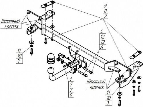Фаркоп Motodor с оцинкованном  шаром для GAC GS4 (Mk.I) 2024- Шар А
