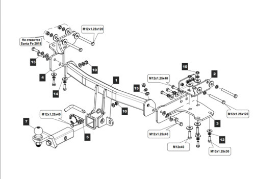 Фаркоп TowRus для Kia Sorento Prime UM (Mk.III) 2015-2020/ Hyundai Santa Fe TM (Mk.IV) 2018-2021 шар Е (система антистук)