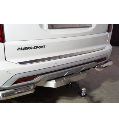 Быстросъёмный оцинкованный фаркоп ТСС для Mitsubishi Pajero Sport 2021- с накладкой из нержавеющей стали с надписью Pajero Sport Шар Е фото 5