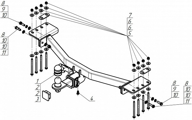 Фаркоп Motodor с оцинк. шаром для KGM Rexton (Mk.I) 2023- шар Е фото 3