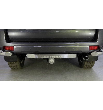 Быстросъёмный оцинкованный фаркоп ТСС для Toyota Land Cruiser Prado 150 (Mk.IV) 2009-2023 с накладкой из нержавеющей стали с надписью Land Cruiser Шар Е фото 2