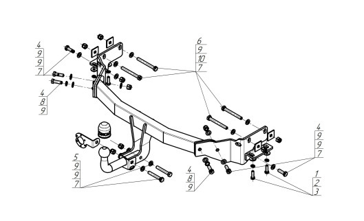 Оцинкованный фаркоп ZincaR для  Hyundai Santa Fe (Mk.III) 2012-2018 / Hyundai Grand Santa Fe (Mk.III) 2014-2018 / Kia Sorento 2012-2020 Шар А