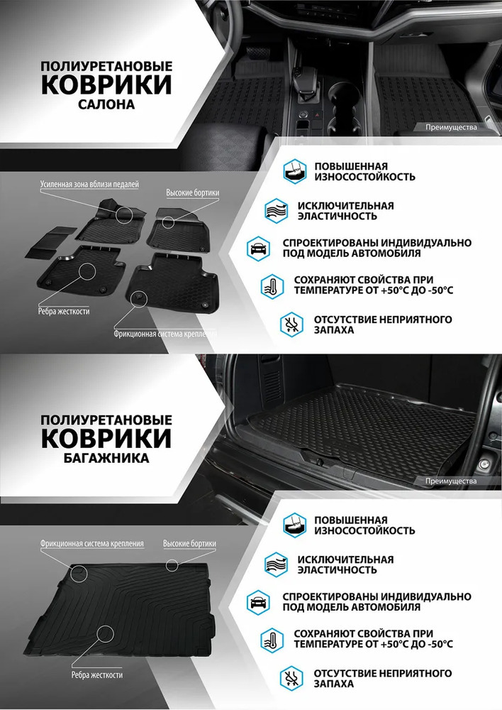Коврики Rival для салона литьевые Lada Vesta седан, универсал, CNG седан, Cross седан, универсал 2015-2022 фото 4