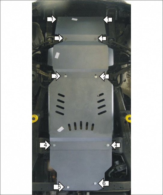 Защита алюминиевая Мотодор для радиатора, двигателя, ПДФ, КПП, РК Cadillac Escalade 2011-2014