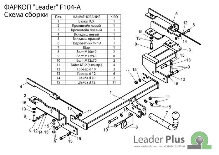 Фаркоп Лидер-Плюс для Ford Fusion хетчбэк (Mk.I) 2002-2012