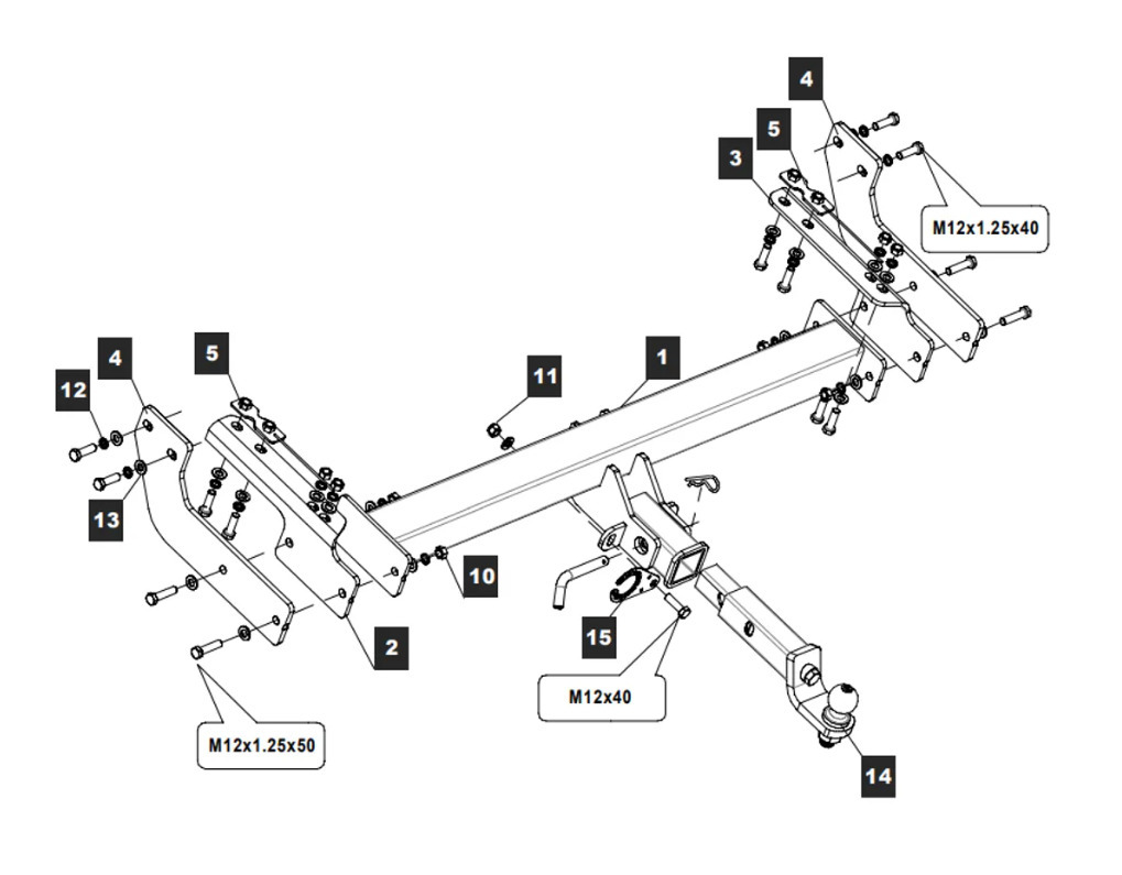Фаркоп TowRus для Toyota Hilux AN120 (Mk.VIII) 2015- шар Е (система антистук)