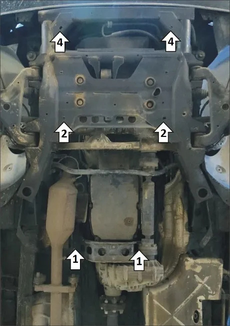 Защита алюминиевая Мотодор усиленная для двигателя, переднего дифференциала, КПП, радиатора, РК Mercedes-Benz Viano W639 рестайлинг 2009-2014 фото 2