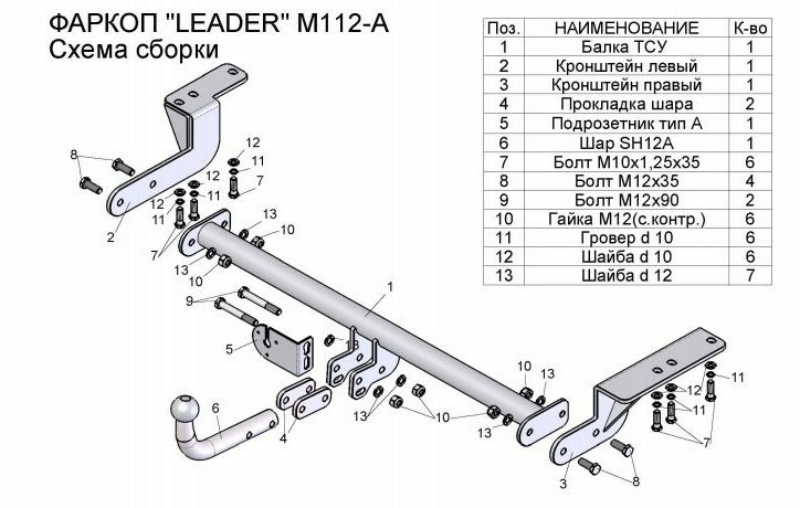 Фаркоп Лидер-Плюс для Mitsubishi Lanser (X) (GA) седан