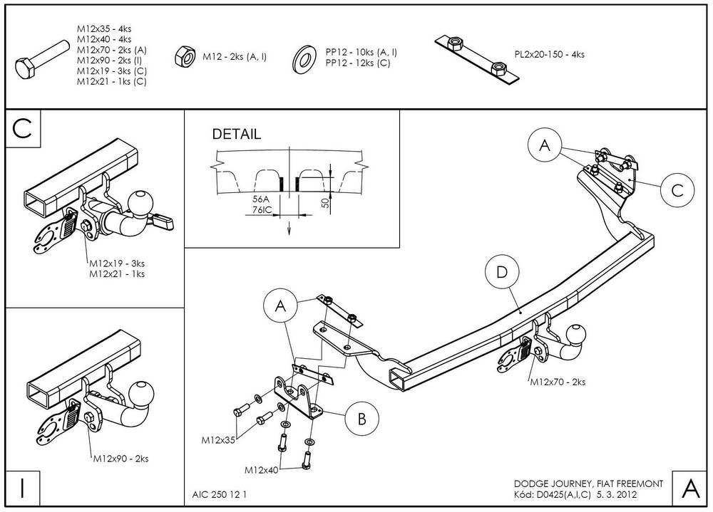 Фаркоп GALIA для Dodge Journey, FIAT Freemont 2WD/4WD фото 2