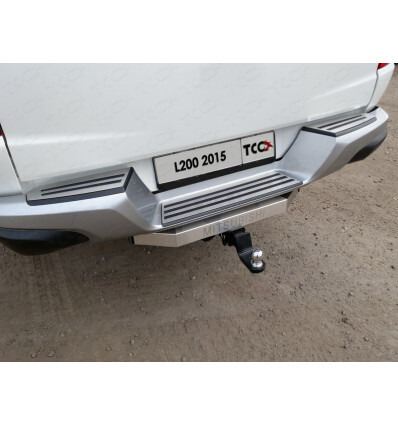 Фаркоп оцинкованный ТСС с накладкой с надписью Mitsubishi для Mitsubishi L200 KL1T (Mk.V) (с бампером) 2015-2023 шар Е фото 2
