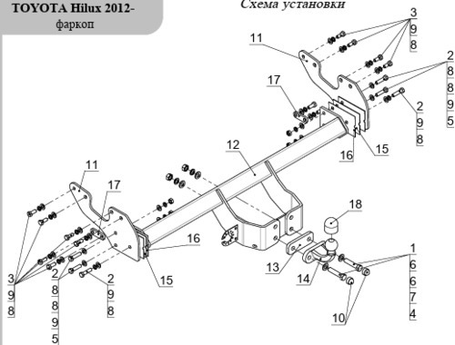 Фаркоп ТСС для Toyota Hilux AN120 (Mk.VIII) 2015- шар F
