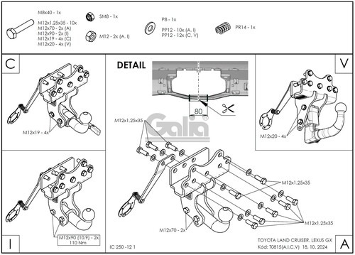 Фаркоп оцинкованный GALIA для Toyota Land Cruiser (Mk.V) J250 2023-/ Lexus GX J250 (Mk.III) 2023- шар A