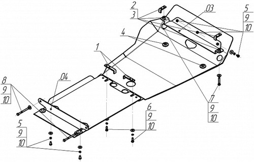 Защита Мотодор для картера, КПП, переднего дифференциала Toyota Land Cruiser Prado 150 2009-2022