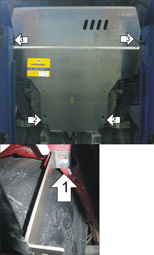 Защита алюминиевая Мотодор для картера, КПП Skoda Octavia A5 2008-2013