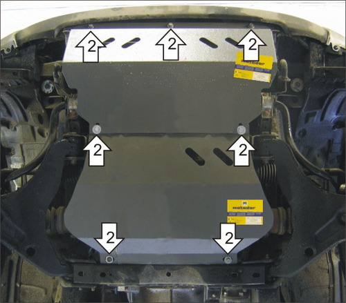 Защита алюминиевая Мотодор для радиатора, картера и дифференциала Mitsubishi L200 IV 2007-2015