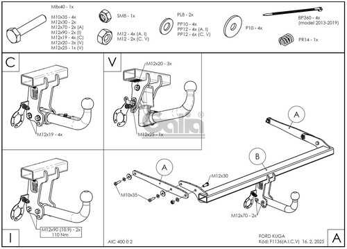 Быстросъёмный оцинкованный фаркоп GALIA для  Ford Kuga (Mk.I/Mk.II) 2008-2020 Шар AV
