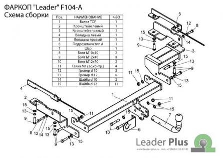 Фаркоп Лидер-Плюс для Ford Fusion хетчбэк (Mk.I) 2002-2012