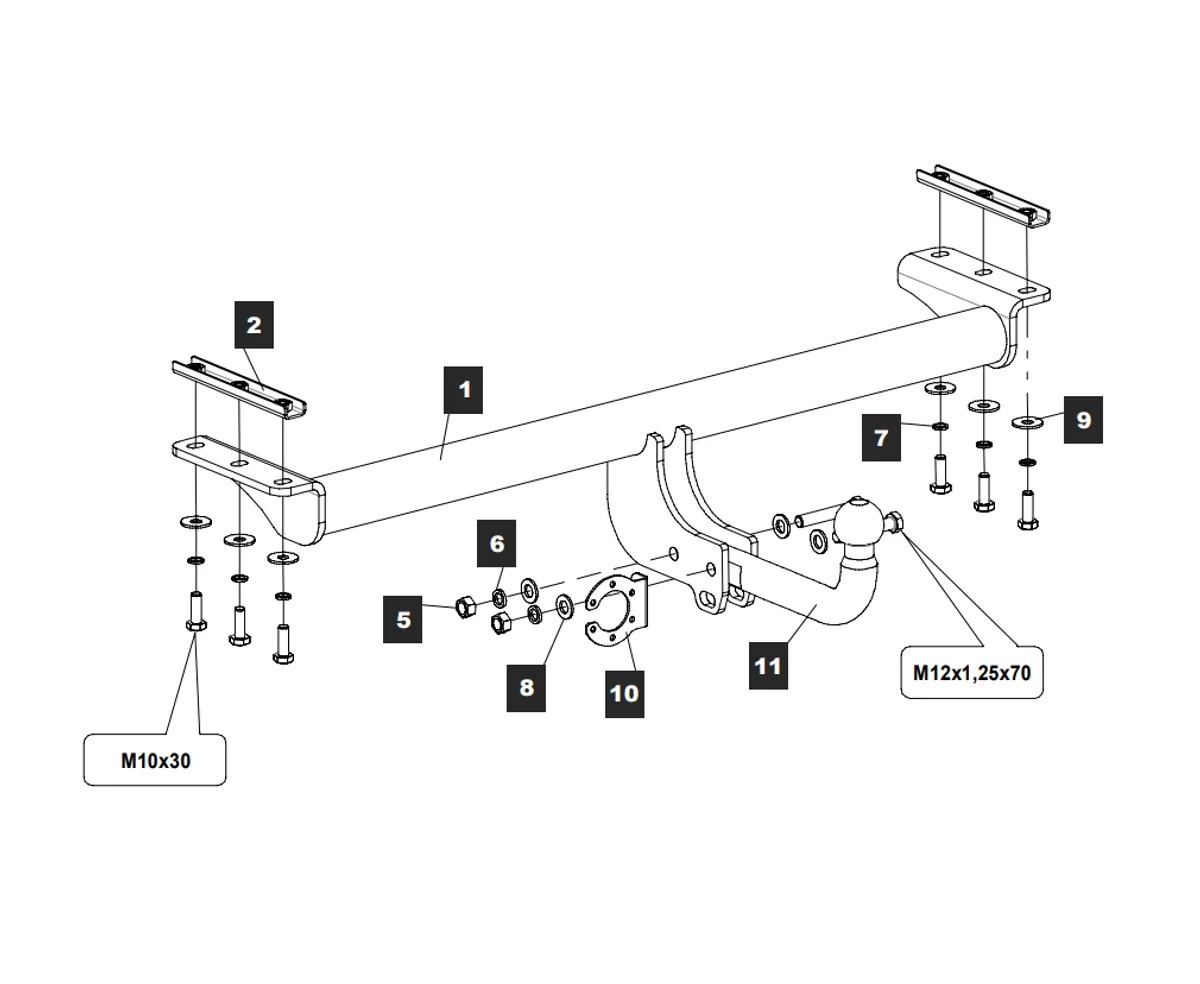 Фаркоп Baltex для Chery Tiggo 7 Pro Max 2023- / Chery Tiggo 7 Pro 2020-2024 /  Chery Tiggo 7L 2025- /  Exeed LX 2022- / Xcite X-Cross 7 2024- /  Tenet T7 2025- Шар А