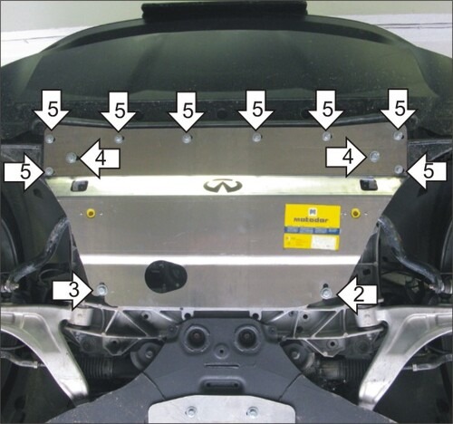 Защита алюминиевая Мотодор для картера Infiniti FX 35, 37, 50 2009-2012